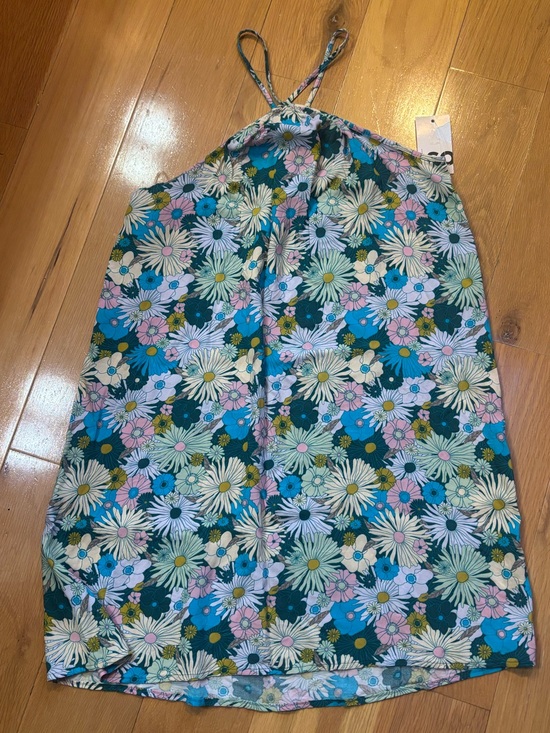 SO Dresses & Skirts - SO Halter Neck Swing Floral Mini Dress in Teal, Pink & White.